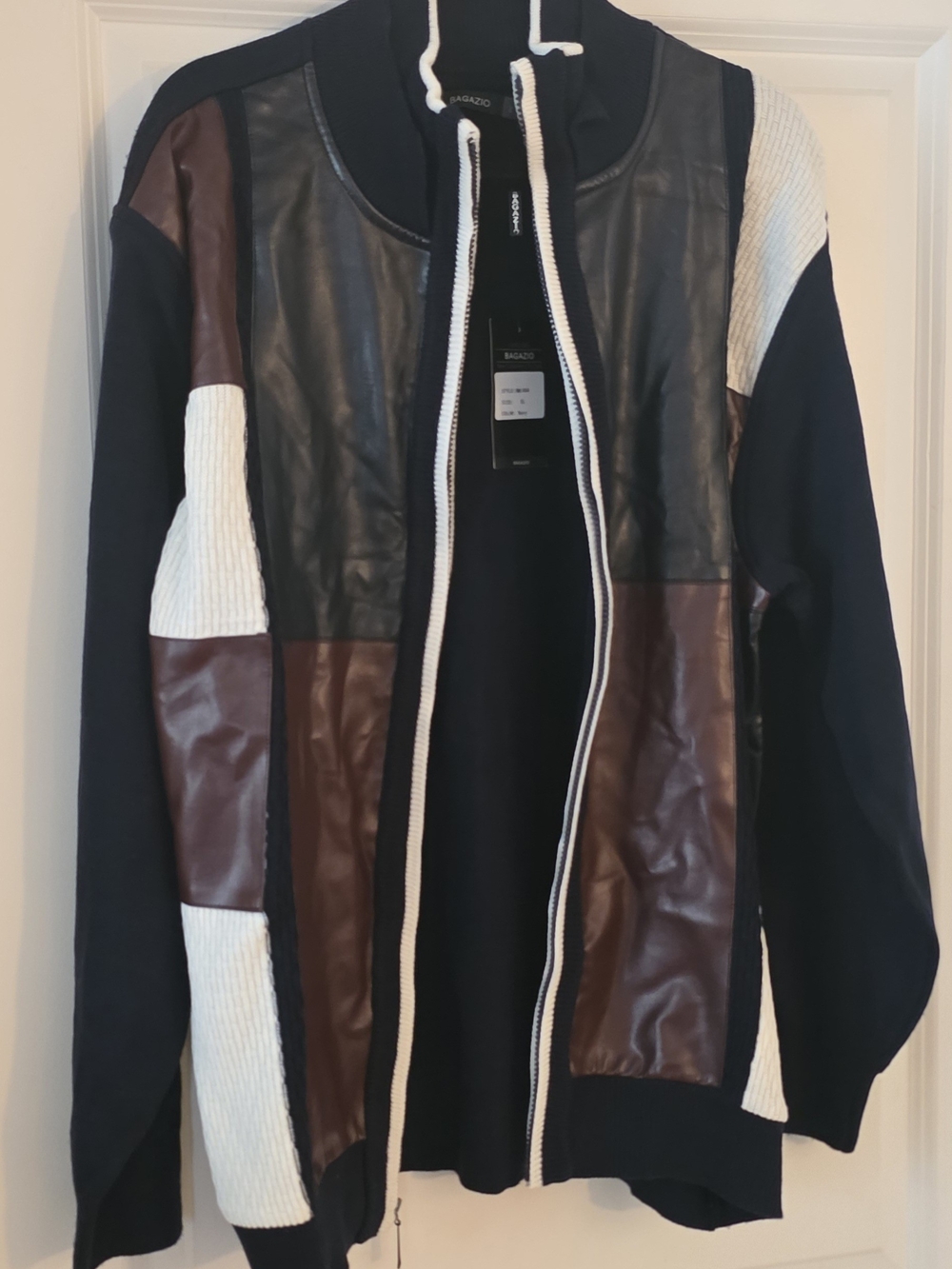 Bagazio PU Leather Men's Colorblock Zip-Up Jacket in Black & Brown -